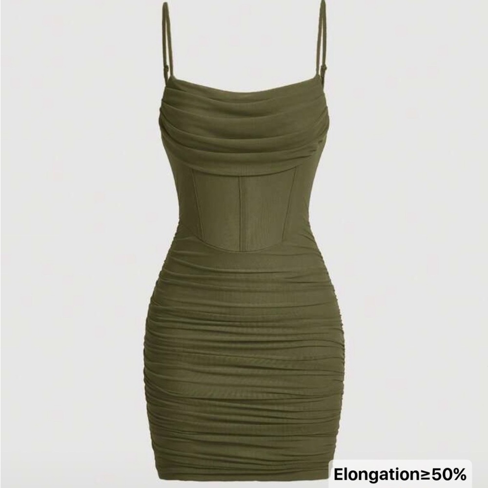 SHEIN Olive Green Ruched Mini Dress